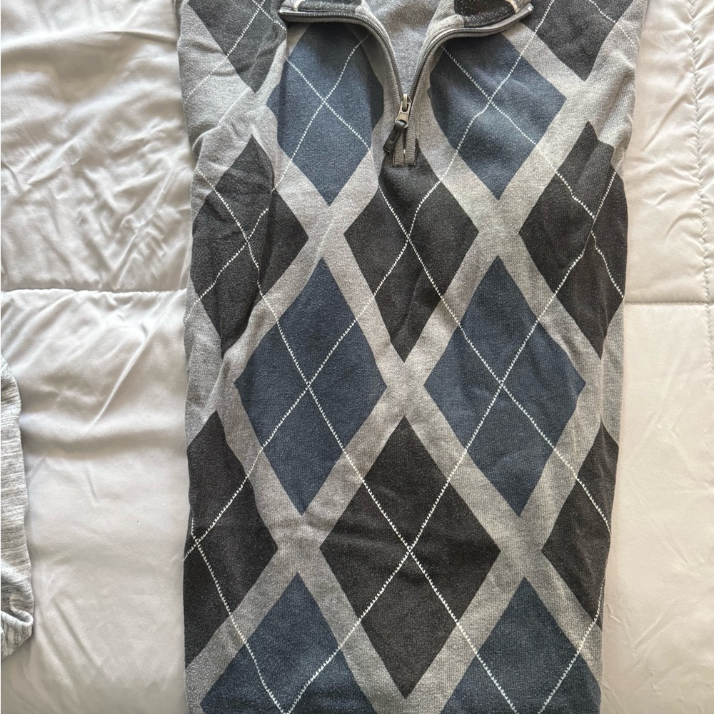 Men's Argyle Zip-Up Sweater - Gray and Blue